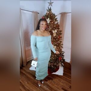 Elegant Off-Shoulder Dress in Light Blue